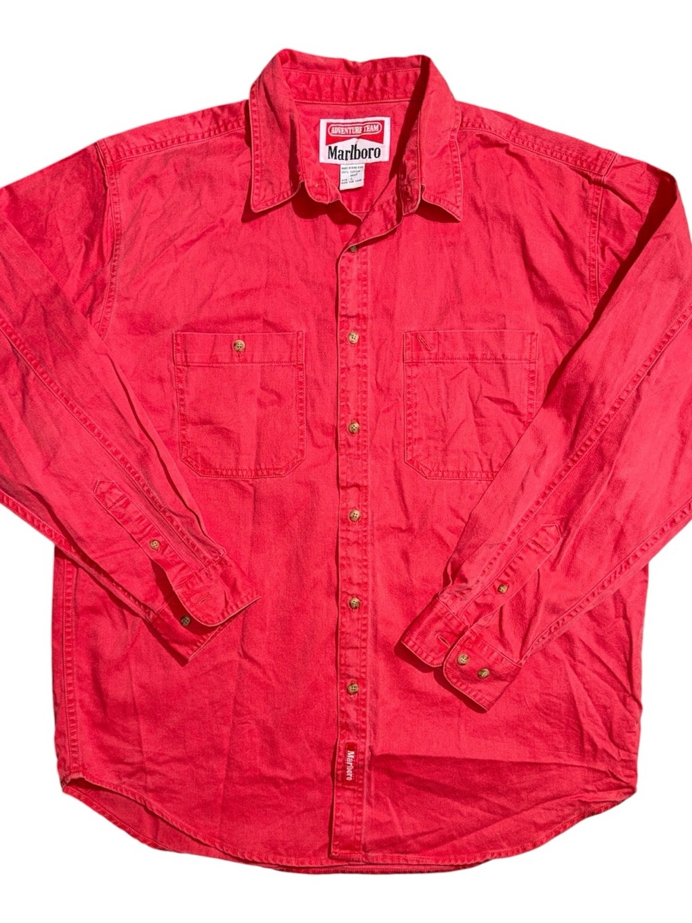 Marlboro Vintage Retro Style Denim Red Long-Sleeve Button-Up Shirt